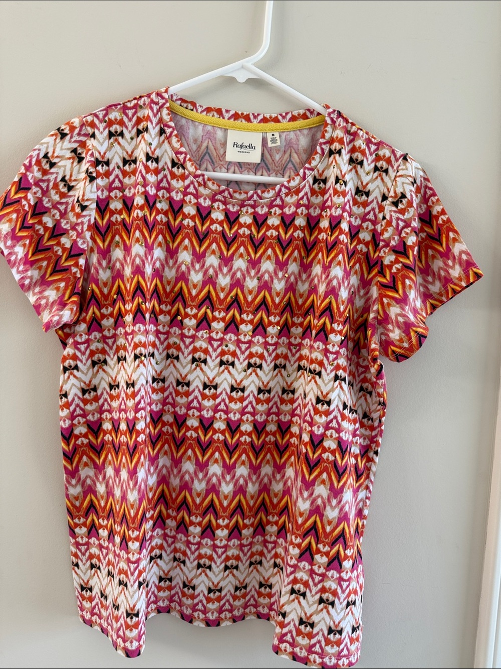 Rafaella Pink and Orange Chevron Short Sleeve Top